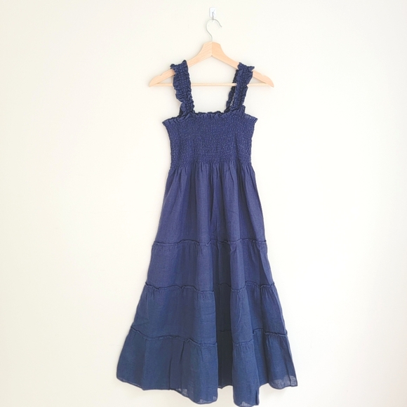 Quince Dresses & Skirts - NWT Quince 100% European Linen Smocked Midi Dress, Deep Navy, M